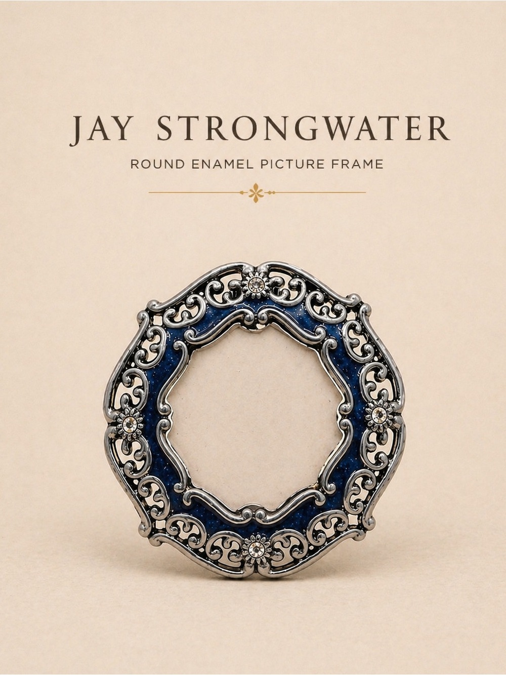 Jay Strongwater Mini Enamel Frame Blue Filigree Rhinestone Easel Clip